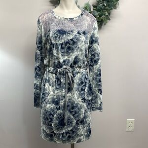 NWOT Simply Vera Vera Wang Long Sleeve Floral Dress Pockets Lace Neckline S